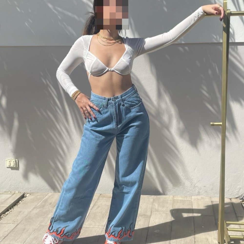 Long Sleeve Mesh White Crop Top